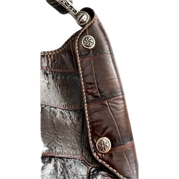 Brighton Hobo Shoulder Tote Bag in Croc Embossed Chocolate Brown Leather - Picture 7 of 12
